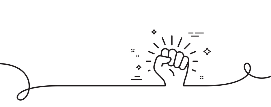 Empower line icon. Strong fist sign. Continuous line with curl. Vector