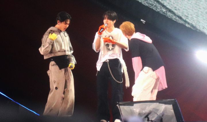 (L to R) Han, Changbin and Bang Chan of 3RACHA perform at 2023 Global Citizen Festival