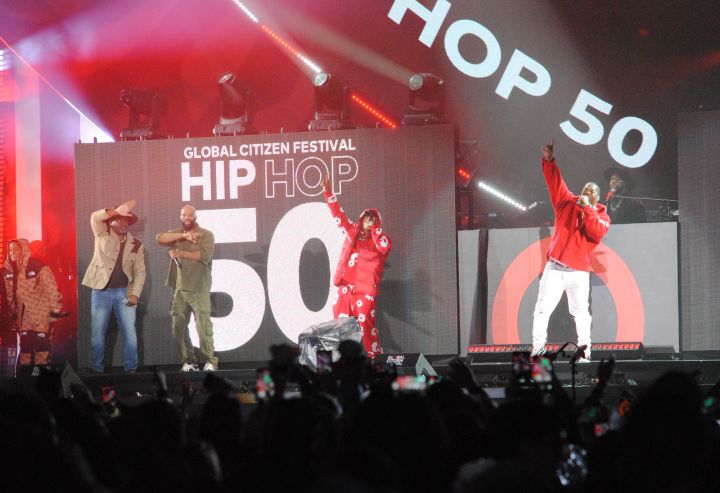(L to R) Rapsody, Big Daddy Kane, Common, Spliff Star and Busta Rhymes perform for "Hip-Hop 50" at Global Citizen Festival 2023
