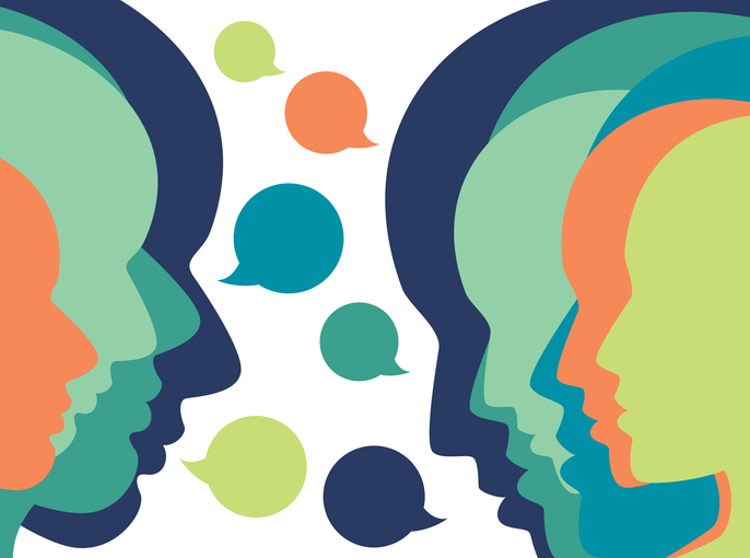People profile heads in dialogue. Vector background.