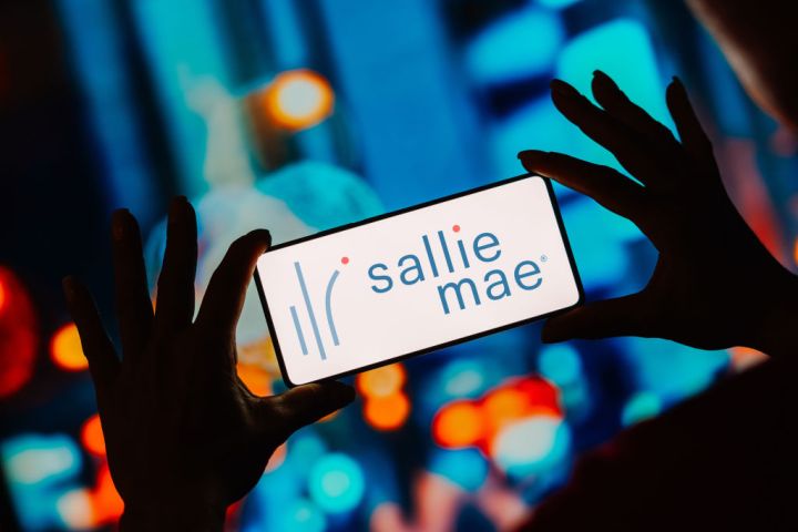 In this photo illustration, the Sallie Mae (SLM) logo is...