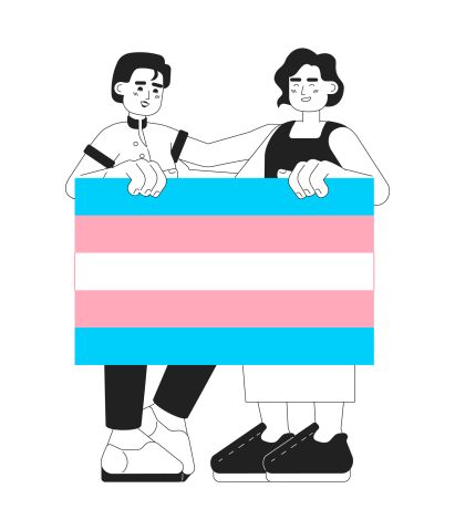 Transgender people support each other monochromatic flat vector characters