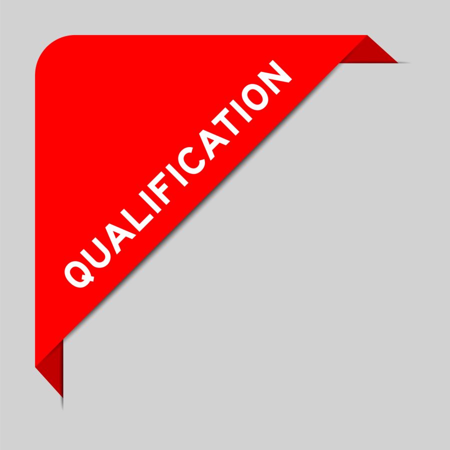 Red color of corner label banner with word qualification on gray background