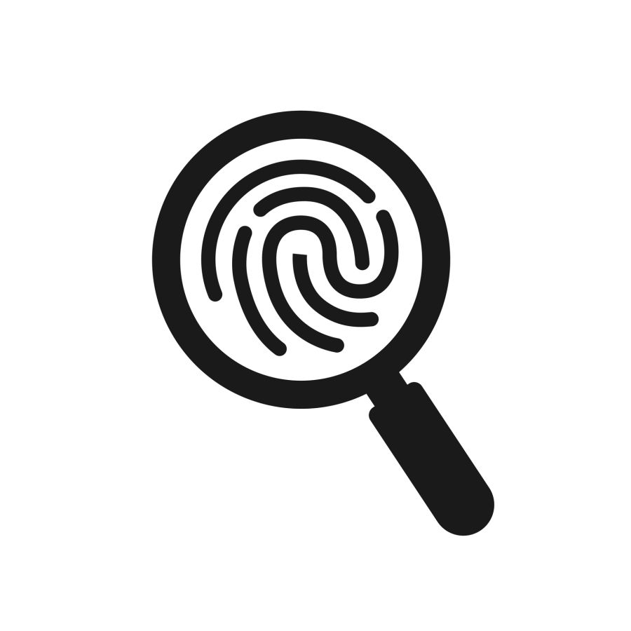 Magnifying glass and Finger Print Search icon. Crime detection flat and simple icon