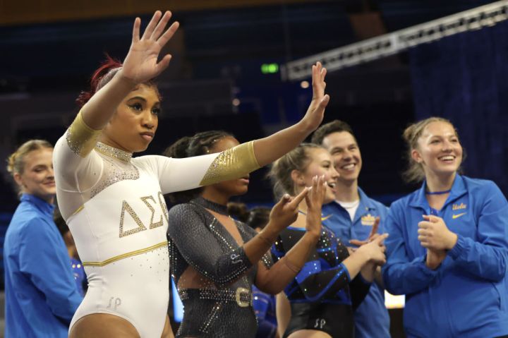 UCLA Gymnast Nya Reed Reps for Delta Sigma Theta and Divine 9 During Performance
