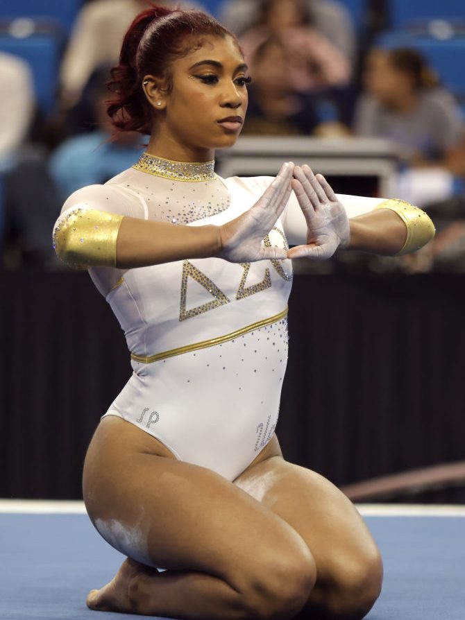 UCLA Gymnast Nya Reed Reps for Delta Sigma Theta During Performance