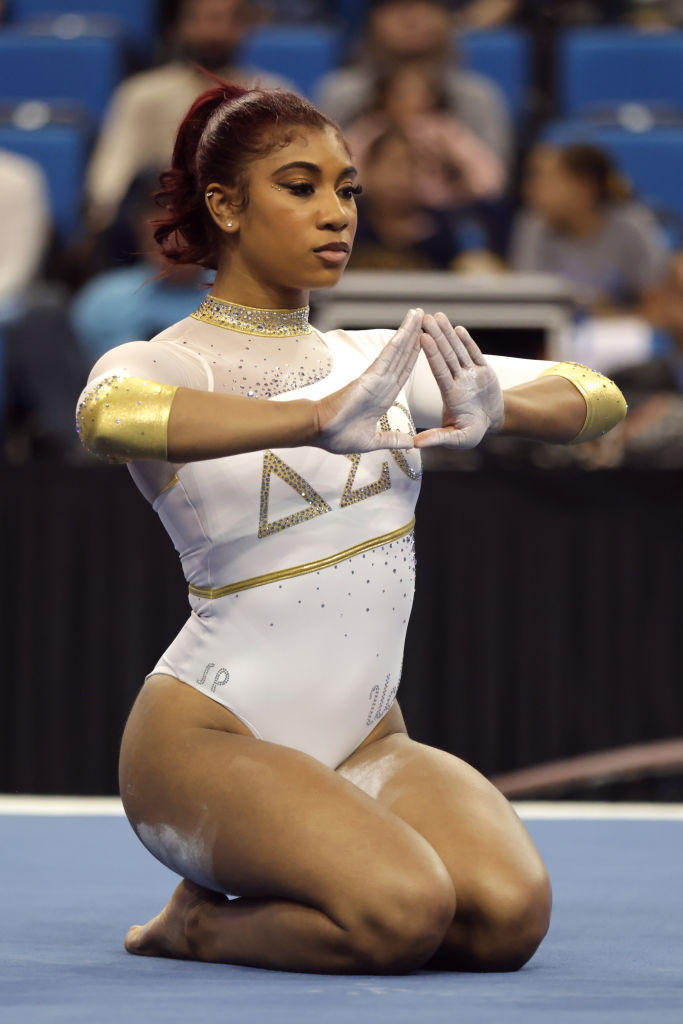 UCLA Gymnast Nya Reed Reps for Delta Sigma Theta and Divine 9 During Performance