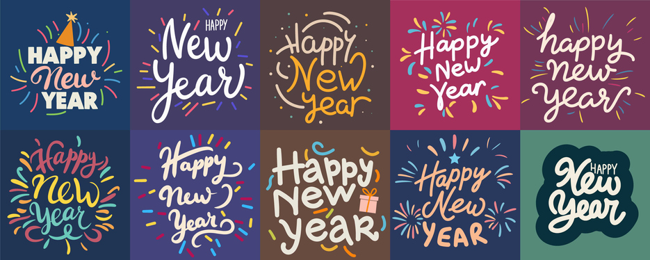 Collection of Happy New Year inscription banner.