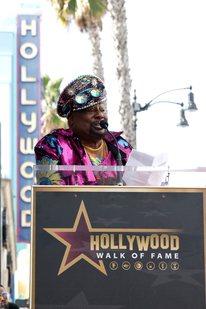George Clinton speaks during his Hollywood Walk of Fame induction ceremony
