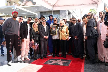 Charlie Wilson and the star-studded guests at his Hollywood Walk of Fame ceremony