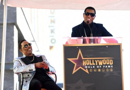 Babyface speaks at Charlie Wilson's Hollywood Walk of Fame ceremony