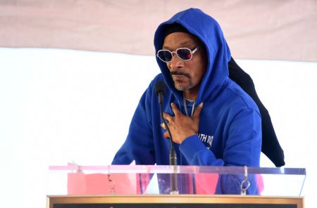 Snoop Dogg speaks at Charlie Wilson's Hollywood Walk of Fame ceremony