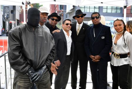 (L to R) Kanye West, Tyler, The Creator, Terry Steven Lewis, Michael Paran, Jimmy Jam, Babyface and Chanté Moore attend Charlie Wilson's Hollywood Walk of Fame ceremony