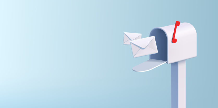 Vintage mailboxes with flying in envelopes, post delivery composition, 3d render cartoon style