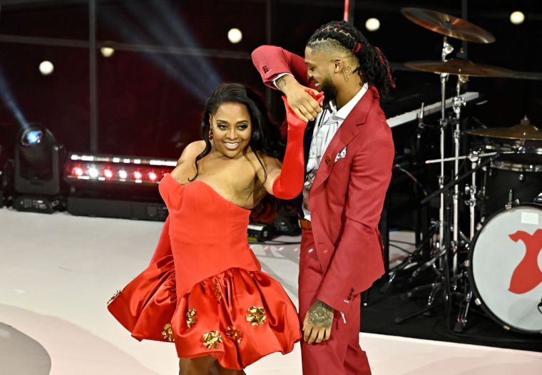 Sherri Shepherd in HARBISON STUDIO dancing with Damar Hamlin