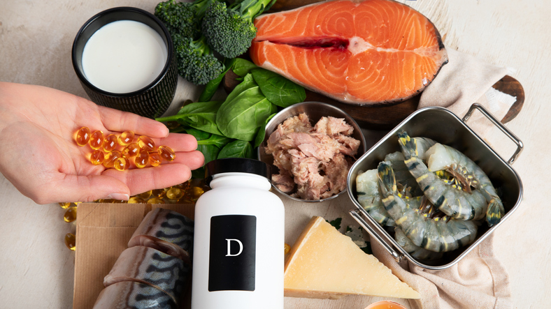 Foods rich in natural vitamin D as fish, eggs, cheese, milk, butter, mushrooms, sardines.