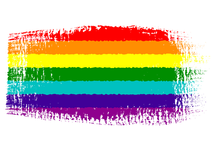 Brush stroke with rainbow flag, isolated on transparent background, vector illustration