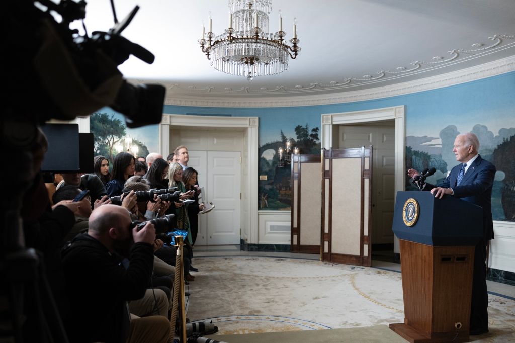 WASHINGTON - FEBRUARY 8: President Joe Biden speaks from the Di