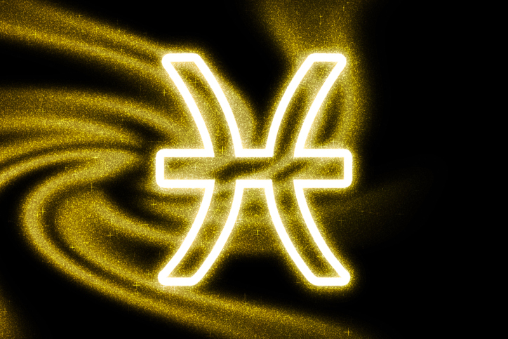 Pisces zodiac sign, gold glitter, Horoscope Astrology background, Pisces