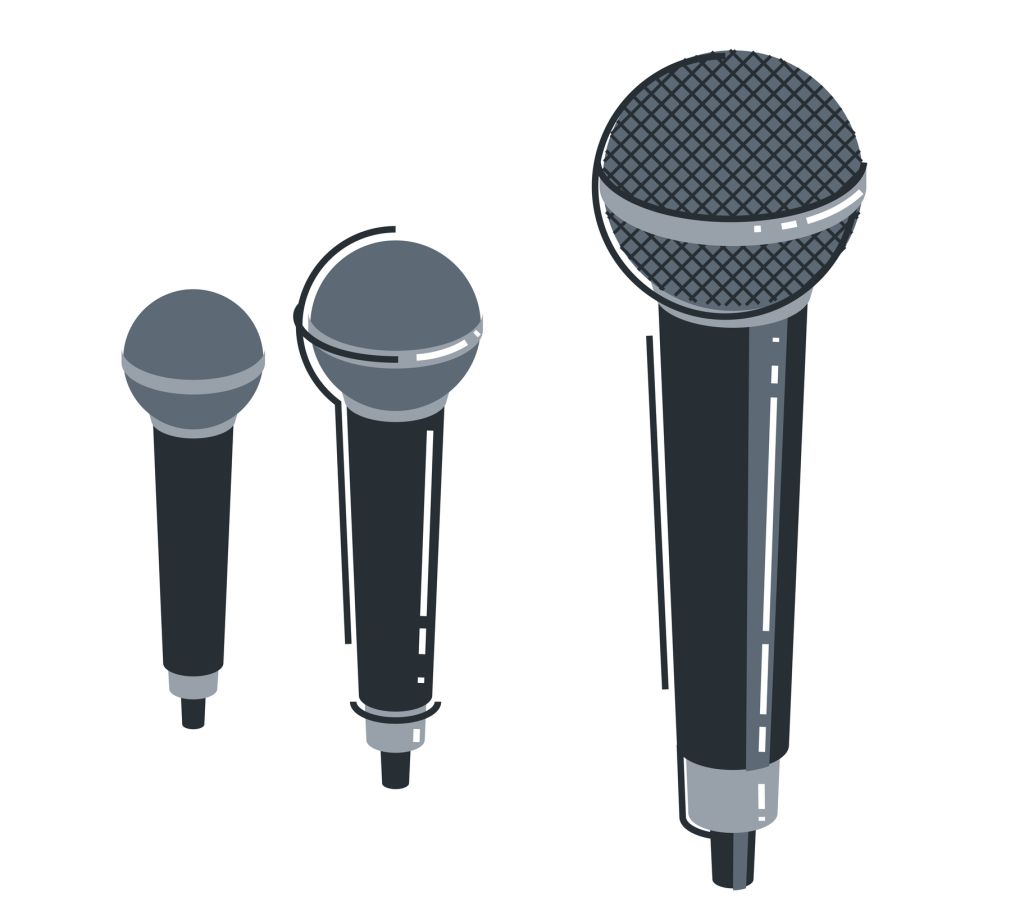 Microphone isolated over white background vector flat style illustration.