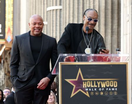 Snoop Dogg speaks during the Hollywood Walk of Fame Star Ceremony for Dr. Dre
