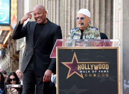 Jimmy Iovine speak onstage during the Hollywood Walk of Fame Star Ceremony for Dr. Dre