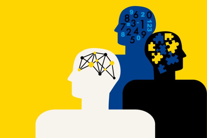 Neurodiversity in men. Logic. Thinking brain. Difference concept. Brainstorming