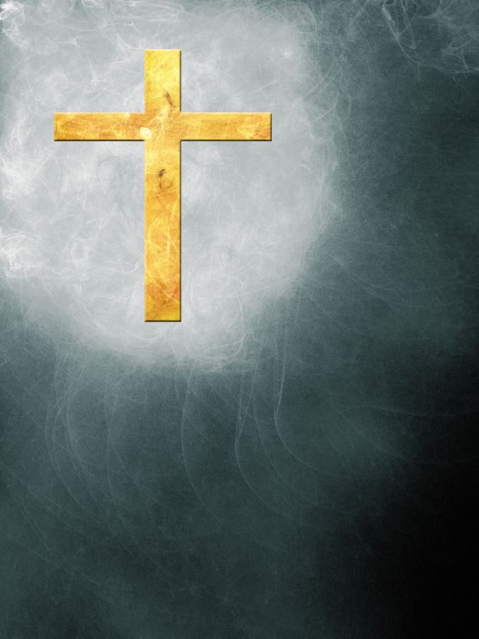The cross on an abstract background with little flames