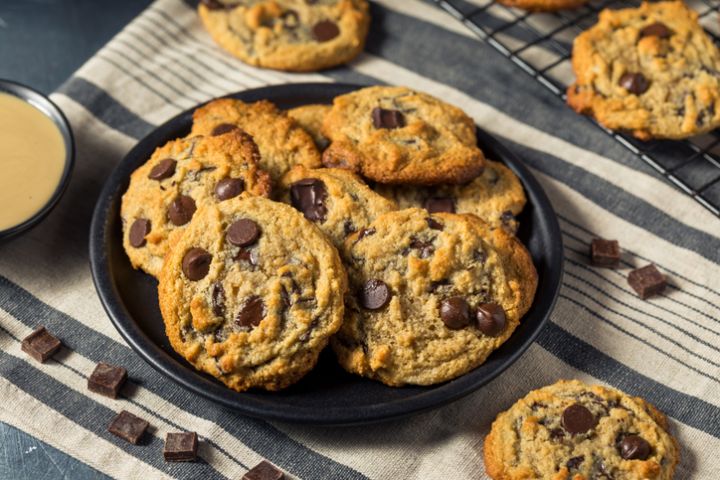 High angle view of cookies in plate on table,United States,USA