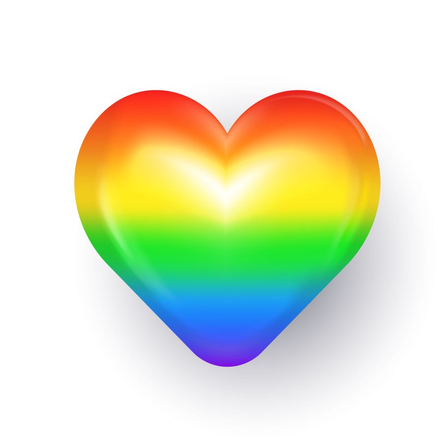 3d puffy vibrant rainbow LGBT heart badge or icon on transparent background.