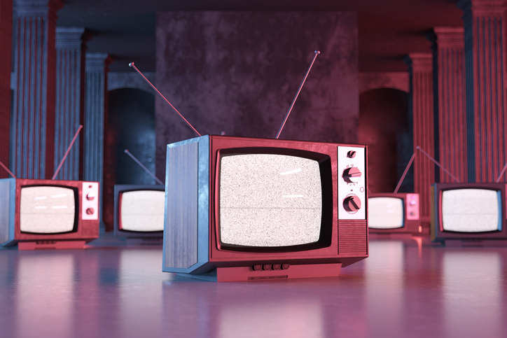 Pile of Old Televisions with Static Noise Screens