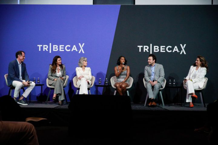 DAY 5: Delphine Viguier-Hovasse, Jane Fonda, Aja Naomi King, Ben Proudfoot and Shayne Millington at the Tribeca X "Celebration Of The Most Famous Line In Advertising" event