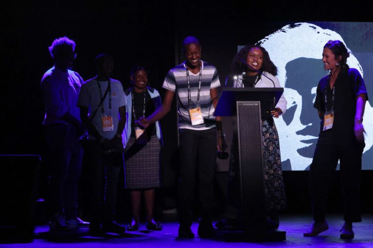 DAY 8: W. Kamau Bell, Simon Ali, Lucy Ali, Huron Lengus, Debra Aroko, and Nicole Gormley at the Tribeca Festival Awards Ceremony