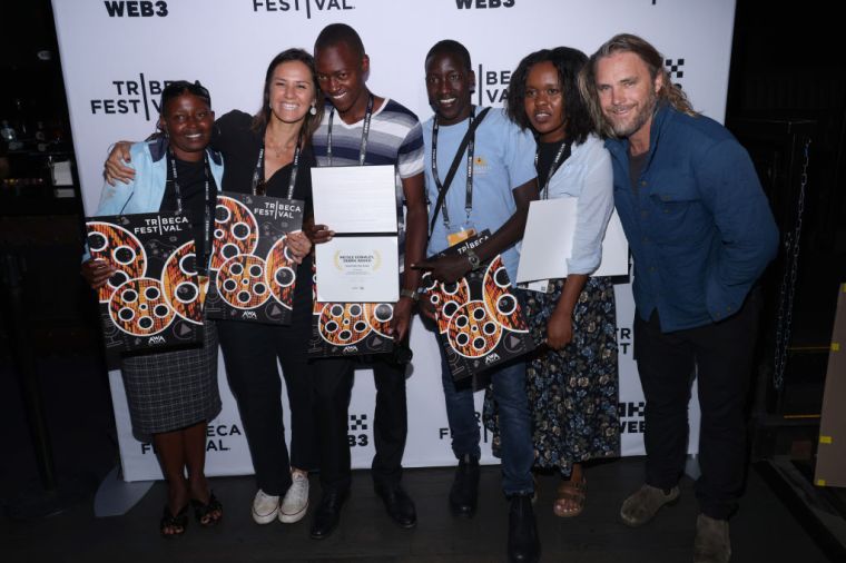 DAY 8: Lucy Ali, Nicole Gormley, Simon Ali, Huron Lengus, Debra Aroko, and Peter Goetz at the Tribeca Festival Awards Ceremony