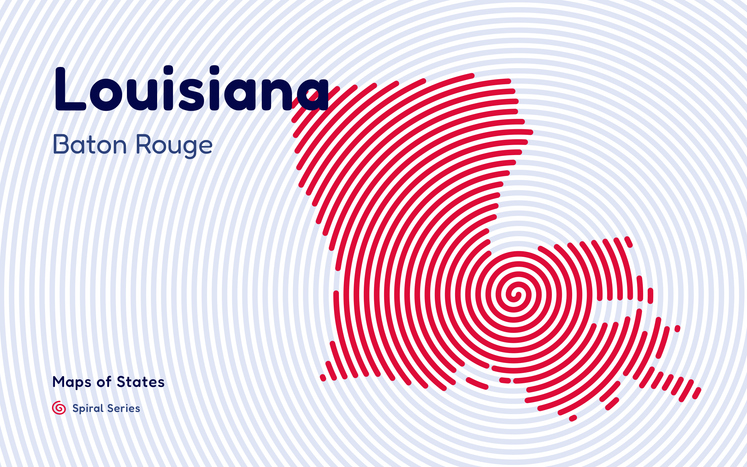 Louisiana Map in Spiral Formation: Baton Rouge Takes Center Stage.
