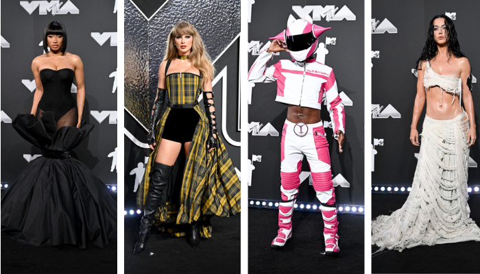 Katy Perry, Megan Thee Stallion, Lil Nas X, Taylor Swift 2024 MTV Video Music Awards Red Carpet Collage