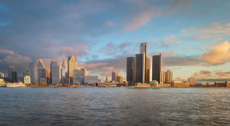 Detroit, Michigan - Skyline at Dawn