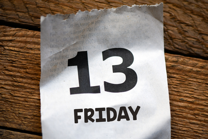 FRIDAY 13th on a piece taken out of the calendar.