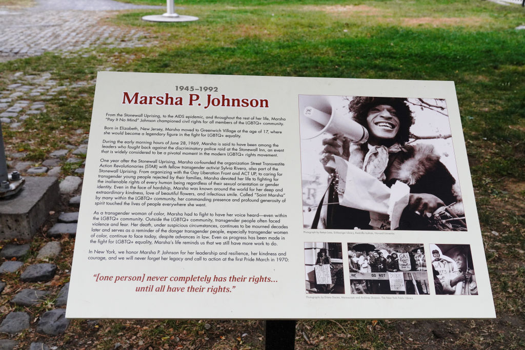 A view of an information plaque at the Marsha P. Johnson...