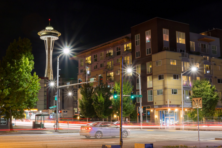 Space Needle in Seattle, Washington, The observation tower was built in the Seattle Center for the 1962 World's Fair and drew over 2.3 million visitors.