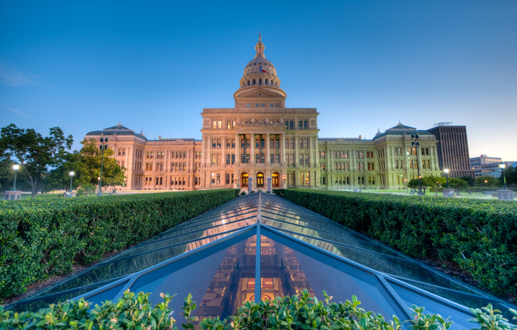 Austin, Texas, USA at the Texas State Capitol at dusk.