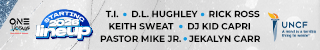 One Mighty Sports logo, text "T.L. & D.L. Huchley • Rick Doss • Keith Sweat • DJ Kid Capri • UNCC Basketball Card