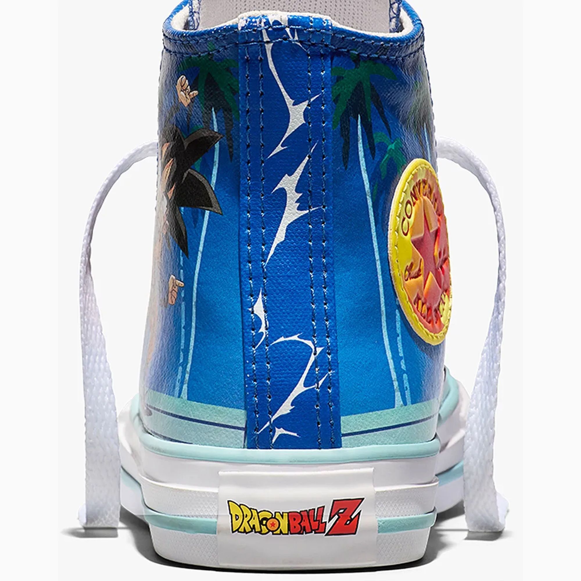 Blue and green sneakers with a Dragon Ball Z design, featuring characters and the Dragon Ball Z logo.