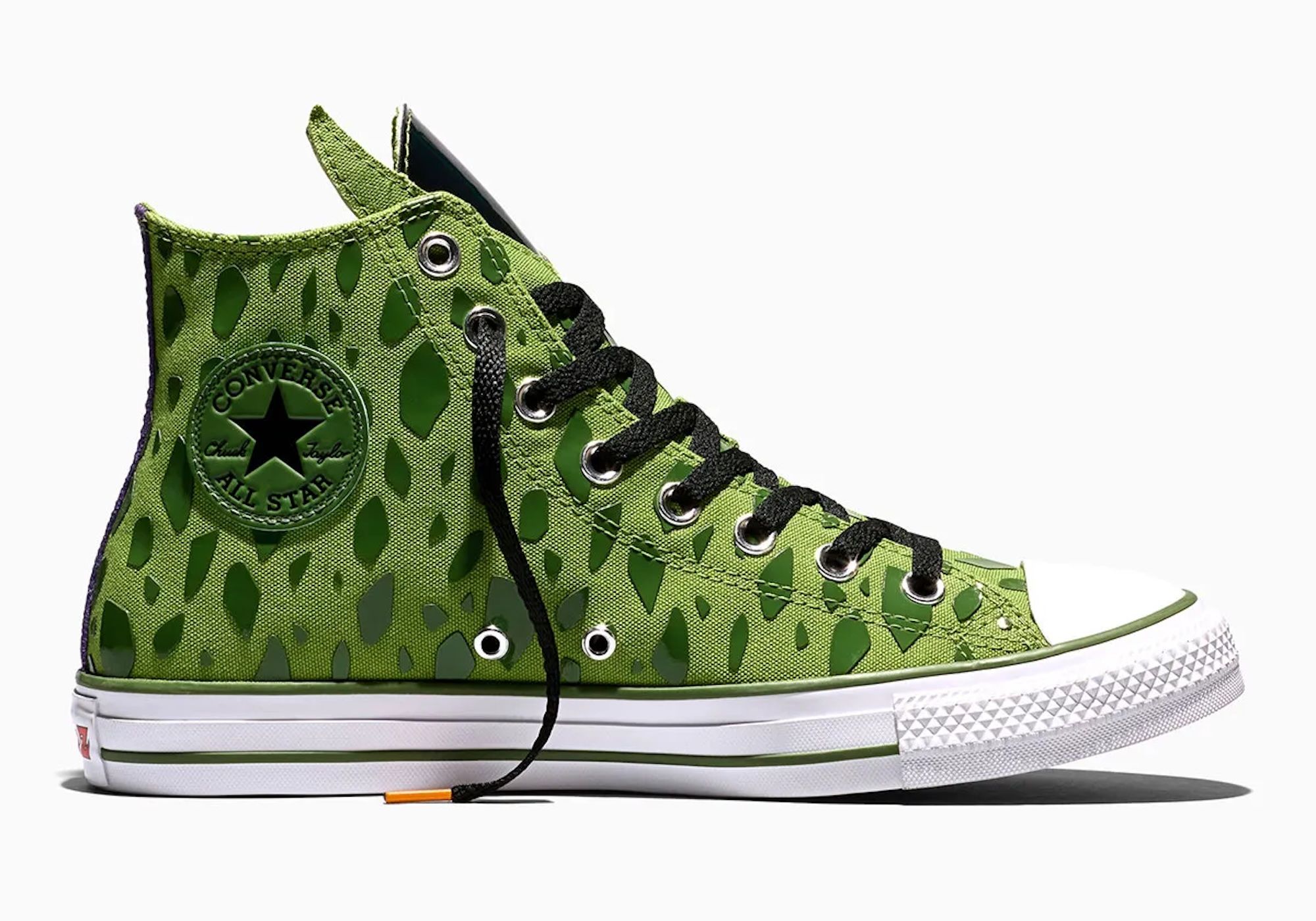 Green and black high-top sneakers with Converse All Star logo