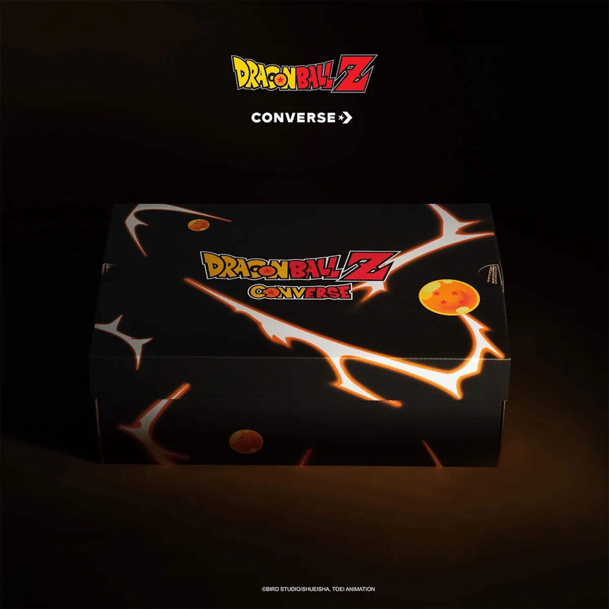 A black box with the Dragon Ball Z Converse logo and the Dragon Ball Z Converse text displayed in orange and yellow.