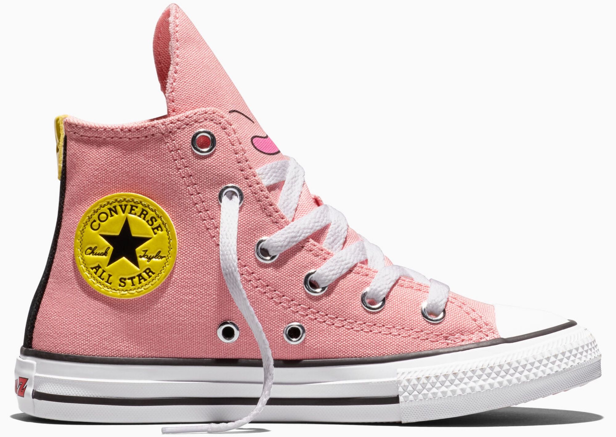 A pink high-top Converse All Star sneaker with the Converse logo on the side.