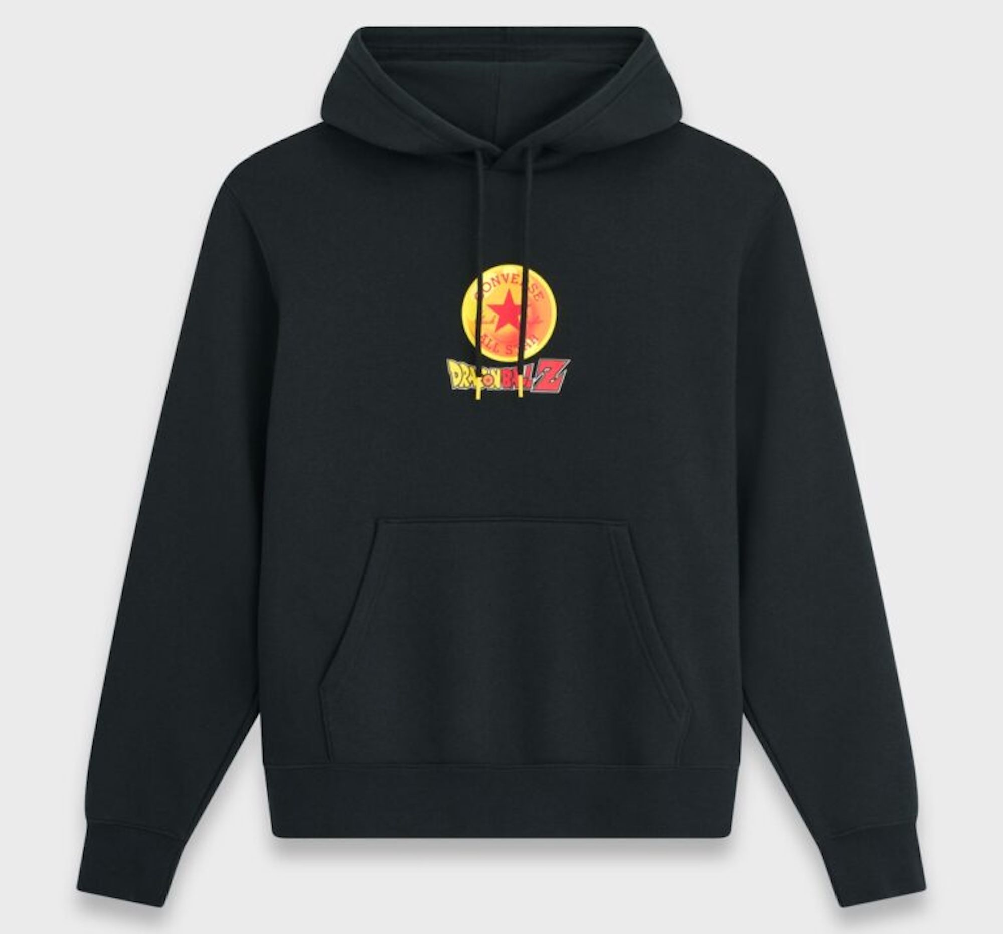 Black hooded sweatshirt with yellow and red Dragon Ball Z logo