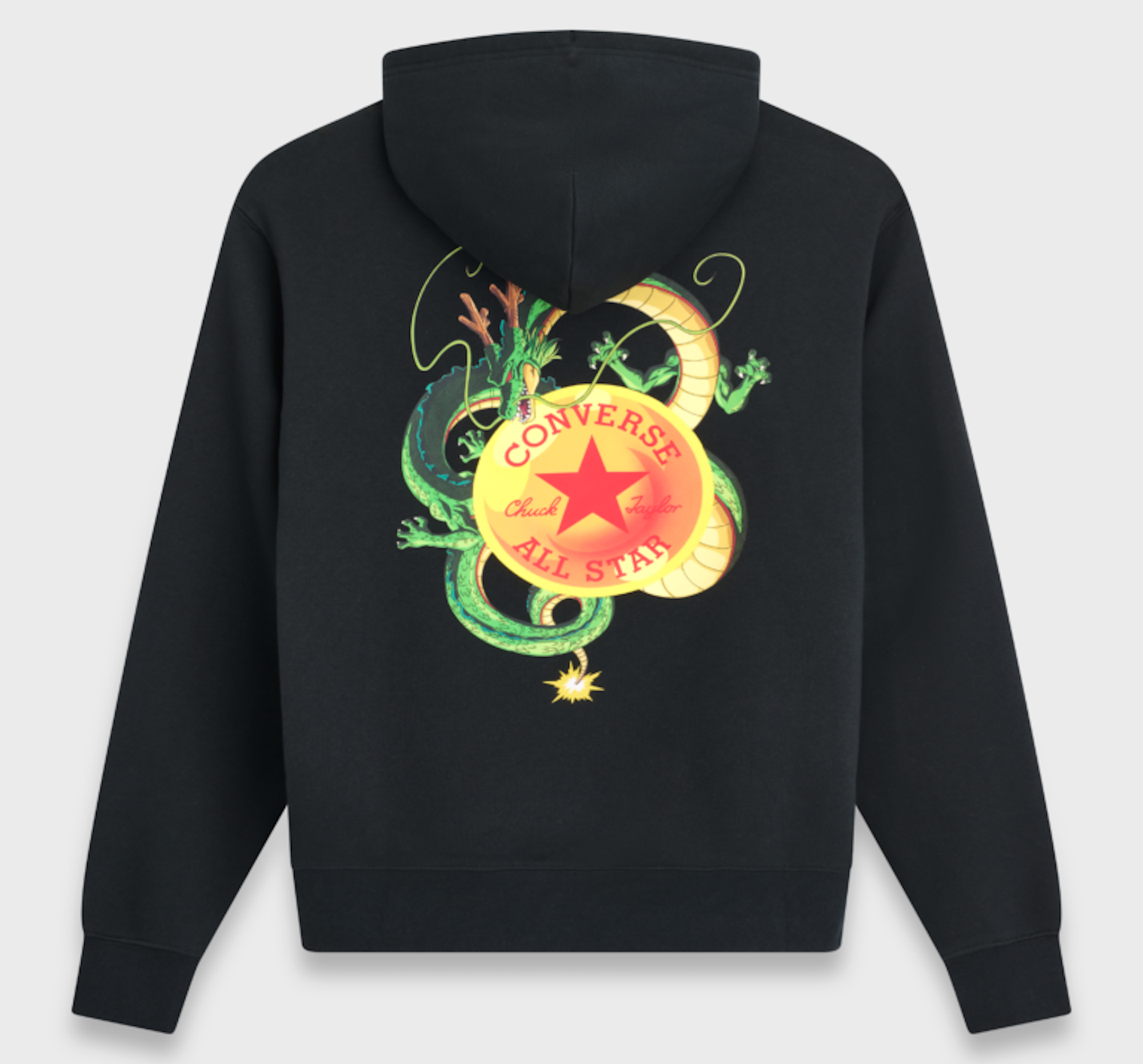 Black Converse All Star hoodie with colorful graphic design featuring a star logo and snake-like creature.