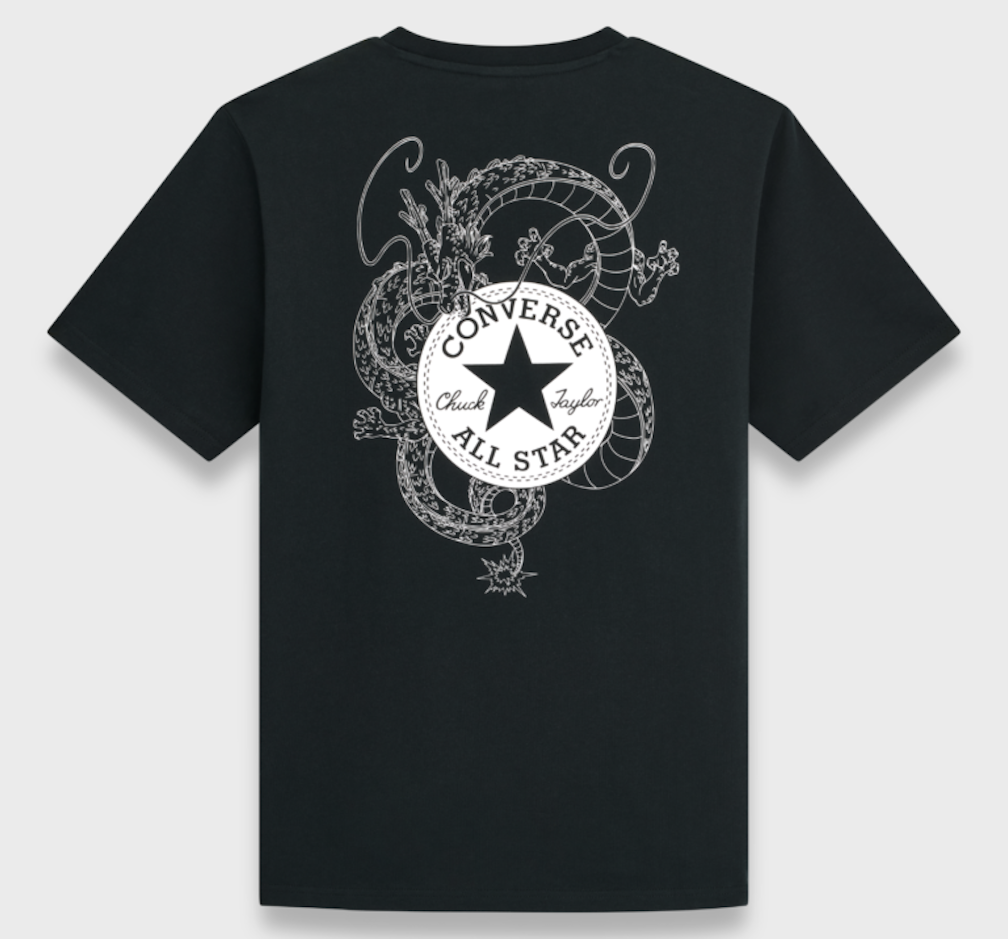 Black t-shirt with Converse All Star logo and intricate floral design
