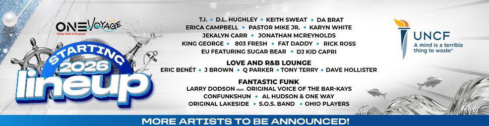 One Voyage 2026 lineup poster featuring musical artists and UNCF logo